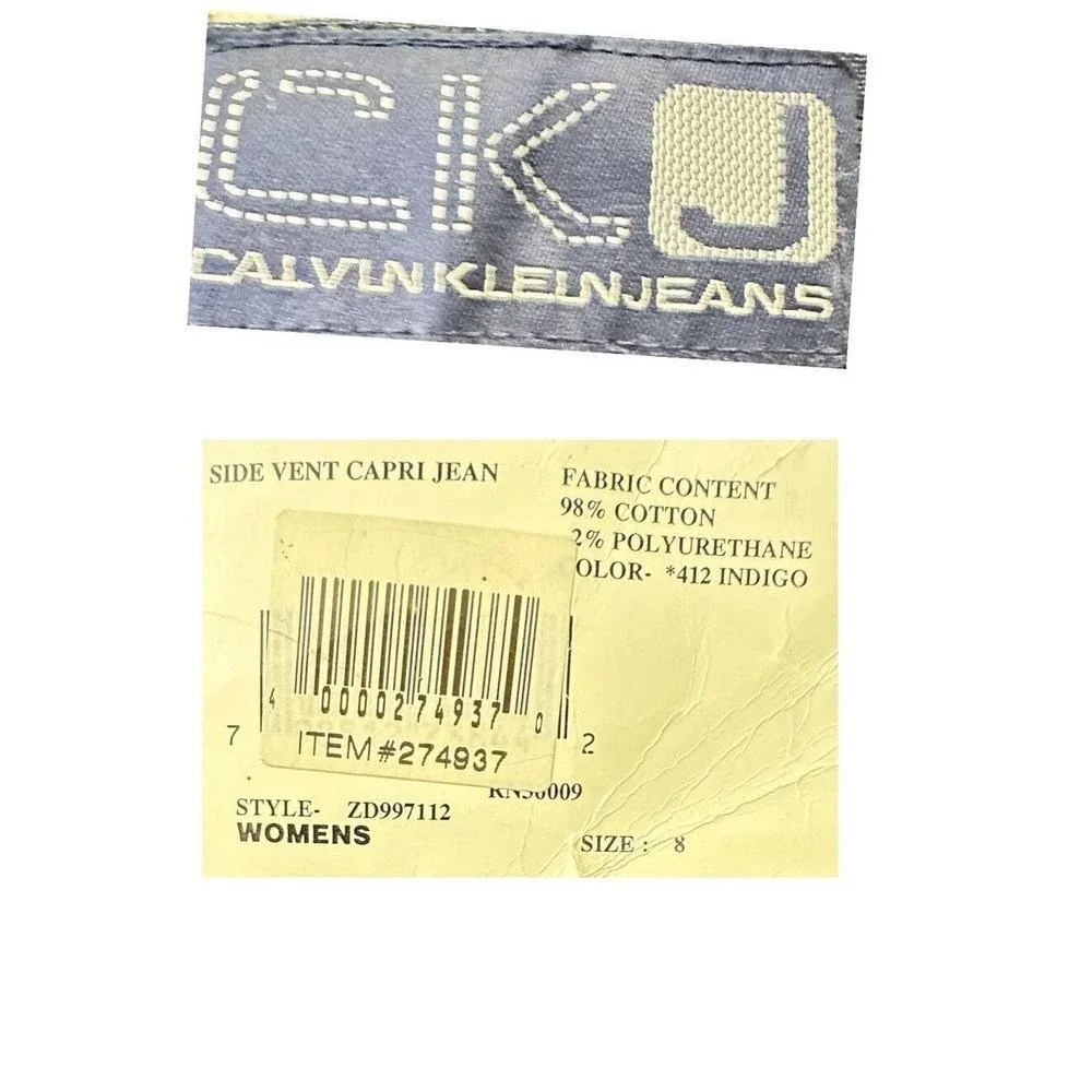 Vintage Calvin Klein Women's SZ‎ 8 NWT Deep Indigo Side Vent Ankle Jeans READ
